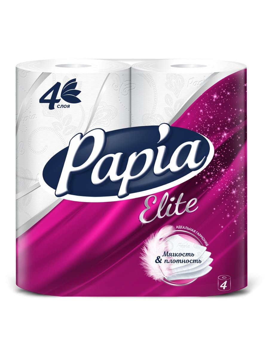 Бумага туалетная быт., спайка 4 шт., 4-слойная (4х14,8 м), PAPIA DELUXE/ELITE, белая, 50202822/502040