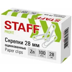 Скрепки STAFF 28 мм оцинкованные, 100 шт., в карт. коробке, 270451