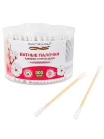Ватные палочки КОМПЛЕКТ 500 шт.,бамбуковый стик, 100% хлопок, пластиковый стакан, ЗОЛОТОЙ ИДЕАЛ, 116558
