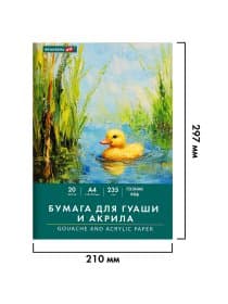 Бумага для гуаши и акрила А4 20 л., 235 г/м2, 210х297 мм, в папке, BRAUBERG ART CLASSIC, "Уточка", 117732