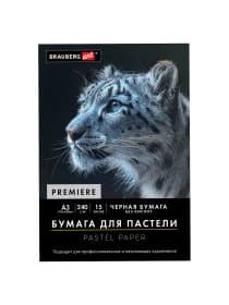 Бумага для пастели АБРАЗИВНАЯ А3, 270х380 мм, в папке, 15 листов, ЧЕРНАЯ, 240 г/м2, BRAUBERG ART, 117766