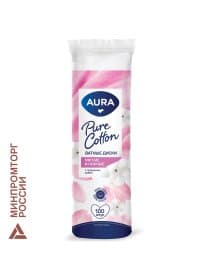 Ватные диски КОМПЛЕКТ 100 шт., AURA, двусторонние, 20711, 13115