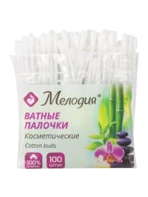 Ватные палочки КОМПЛЕКТ 100 шт., МЕЛОДИЯ, полиэтиленовый пакет, 128854