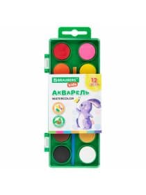 Краски акварельные BRAUBERG KIDS, 12 ярких цветов, круглые кюветы, пластиковый пенал, 191806