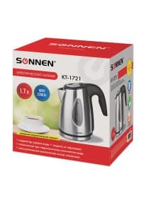 Чайник SONNEN KT-1721, 1,7 л, 2200 Вт, закрытый нагревательный элемент, нержавеющая сталь, черный, подсветка, 454347