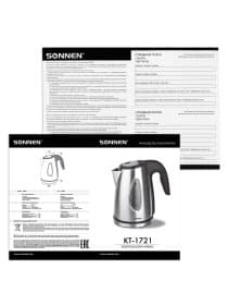 Чайник SONNEN KT-1721, 1,7 л, 2200 Вт, закрытый нагревательный элемент, нержавеющая сталь, черный, подсветка, 454347