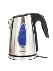 Чайник SONNEN KT-1721, 1,7 л, 2200 Вт, закрытый нагревательный элемент, нержавеющая сталь, черный, подсветка, 454347