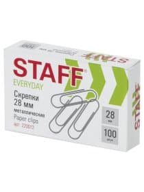 Скрепки STAFF "EVERYDAY", 28 мм, металлические, 100 шт., в картонной коробке, Россия, 220012
