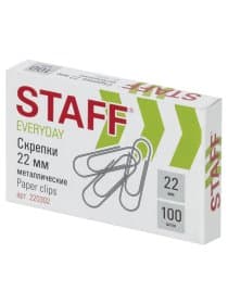 Скрепки STAFF "EVERYDAY", 22 мм, металлические, 100 шт., в картонной коробке, Россия, 220302