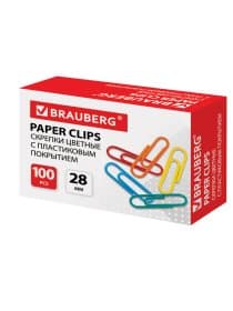 Скрепки BRAUBERG, 28 мм, цветные, 100 шт., в картонной коробке, Россия, 220555