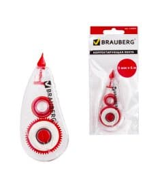 Корректирующая лента BRAUBERG RED POWER, 5 мм х 6 м, корпус прозрачный, механизм перемотки, европодвес, 220641