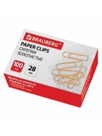 Скрепки BRAUBERG, 28 мм, золотистые, 100 шт., в картонной коробке, 221529
