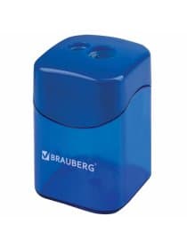 Точилка BRAUBERG "Win", 2 отверстия для чернографитных карандашей (в том числе утолщенных), с большим контейнером, с крышкой, ассорти,222495