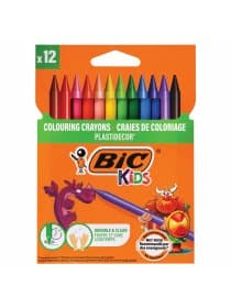 Мелки пластиковые BIC "Plastidecor", 12 цветов, ультрапрочные, круглые, картонная упаковка, подвес, 945764