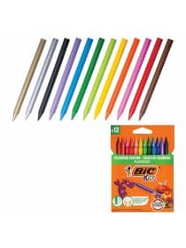 Мелки пластиковые BIC "Plastidecor", 12 цветов, ультрапрочные, круглые, картонная упаковка, подвес, 945764