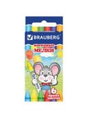 Восковые мелки BRAUBERG, НАБОР 6 цветов, 222961