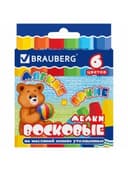 Восковые мелки утолщенные BRAUBERG, НАБОР 6 цветов, на масляной основе, яркие цвета, 222969