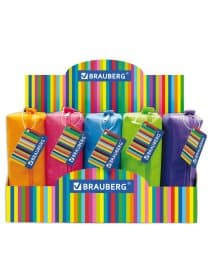 Пенал-косметичка BRAUBERG, ассорти 5 цветов, "Радуга", 20х6х4 см, дисплей, 223267