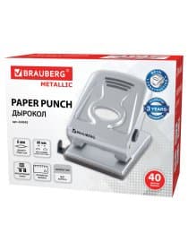 Дырокол металлический BRAUBERG "Metallic", до 40 листов, серебристый, 224342