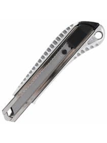 Нож канцелярский 18 мм BRAUBERG "Metallic", металлический корпус (рифленый), автофиксатор, блистер, 235401