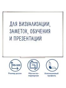 Доска магнитно-маркерная 90х120 см, алюминиевая рамка, ГАРАНТИЯ 10 ЛЕТ, STAFF, 235463
