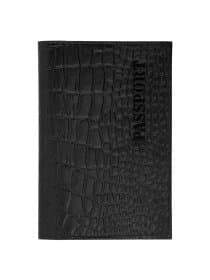 Обложка для паспорта натуральная кожа крокодил, "PASSPORT", черная, BRAUBERG, 237185