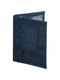 Обложка для паспорта натуральная кожа кайман, "PASSPORT", темно-синяя, BRAUBERG, 237196