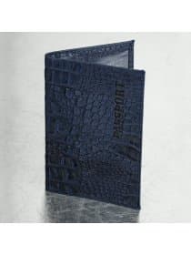 Обложка для паспорта натуральная кожа кайман, "PASSPORT", темно-синяя, BRAUBERG, 237196