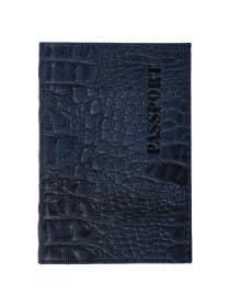 Обложка для паспорта натуральная кожа кайман, "PASSPORT", темно-синяя, BRAUBERG, 237196