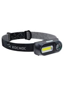 Фонарь налобный аккумуляторный КОСМОС, 3 Вт, LED + 3 Вт, СОВ, Li-ion, заряд от USB, KocH3WDLith