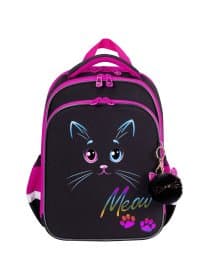 Ранец BRAUBERG QUADRO, 3 отделения, с брелоком, "Black cat", 37х28х18 см, 271358