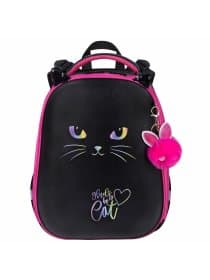 Ранец BRAUBERG SHINY, 2 отделения, с брелоком, "Glad to be cat", 38х28х14 см, 271382