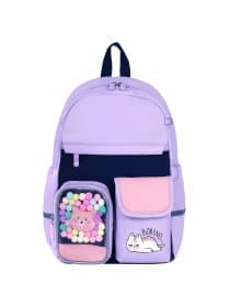 Рюкзак BRAUBERG PASTEL с термонашивками в комплекте, "Ленивый котик", сиреневый, 40х29х14 см, 271422