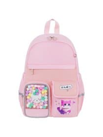 Рюкзак BRAUBERG PASTEL с термонашивками в комплекте, "Anime kitten", персиковый, 40х29х14 см, 272065
