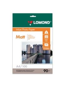 Фотобумага матовая, A4, 90 г/м2, односторонняя, 100 листов, LOMOND, 0102001