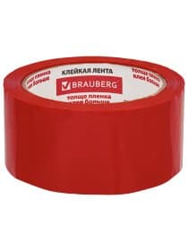 Клейкая лента упаковочная 48 мм х 66 м, КРАСНАЯ, толщина 45 микрон, BRAUBERG, 440074