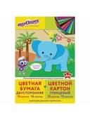Набор цветного картона и бумаги А4, 10 листов, мелованный + 16 листов, 2-сторонняя газетная, ЮНЛАНДИЯ, "Слон", 111324