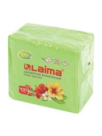 Салфетки бумажные 100 штук, 24х24 см, LAIMA, зелёные (пастельный цвет), 100% целлюлоза, 111791