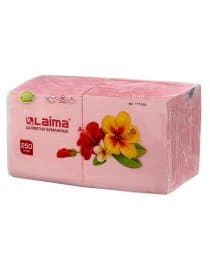 Салфетки бумажные, 250 штук, 24х24 см, LAIMA, красные (пастельный цвет), 100% целлюлоза, 111950