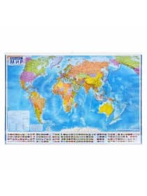 Карта мира политическая 101х71 см, 1:32М, на рейках, с ламинацией, интерактивная, европодвес, BRAUBERG, 112383