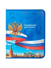 Папка-портфолио школьника, А4, на молнии, 8 вкладышей, обложка твердая, СИМВОЛИКА, BRAUBERG, 115243