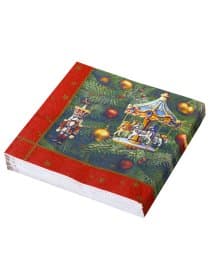 Салфетки бумажные 20 шт., 33х33 см, "Новогодняя карусель", 3 слоя, европодвес, GrandPero Deluxe, 2869