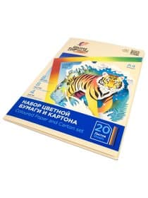Набор картона и бумаги А4 немелованный (белый 4 л., цветной 8 л., офсет 8 л.), ЛУЧ "Школа творчества", 35С 2294-08