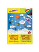 Набор цветного картона и бумаги А4 мелованные (глянцевые), 8 + 8 цветов, в папке, ЮНЛАНДИЯ, 200х290 мм, "ПЛАНЕТЫ", 129570