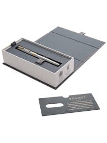 Ручка перьевая PARKER "Sonnet Core Stainless Steel GT", корпус серебристый, позолоченные детали, черная, 1931504