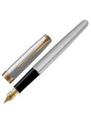Ручка перьевая PARKER "Sonnet Core Stainless Steel GT", корпус серебристый, позолоченные детали, черная, 1931504