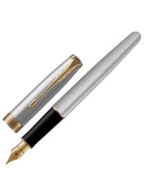 Ручка перьевая PARKER "Sonnet Core Stainless Steel GT", корпус серебристый, позолоченные детали, черная, 1931504