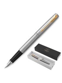 Ручка перьевая PARKER "Jotter Stainless Steel GT", корпус серебристый, позолота, синяя, 2030948