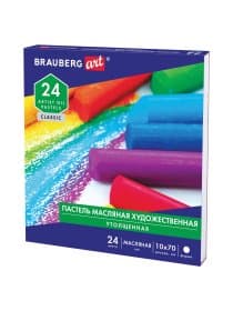 Пастель масляная художественная BRAUBERG ART CLASSIC, УТОЛЩЕННАЯ, 24 цвета, круглое сечение, 181452