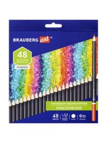 Карандаши художественные цветные BRAUBERG ART CLASSIC, 48 цветов, МЯГКИЙ грифель 3,3 мм, 181539